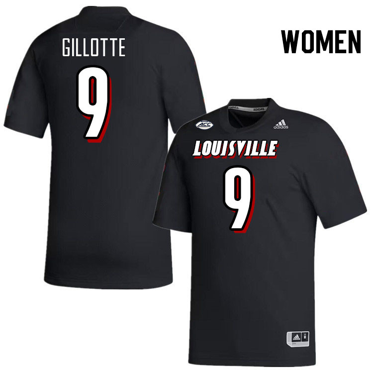 Women #9 Ashton Gillotte Louisville Cardinals College Football Jerseys Stitched-Black